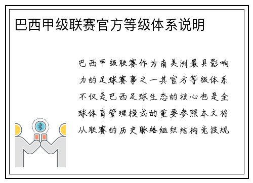 巴西甲级联赛官方等级体系说明